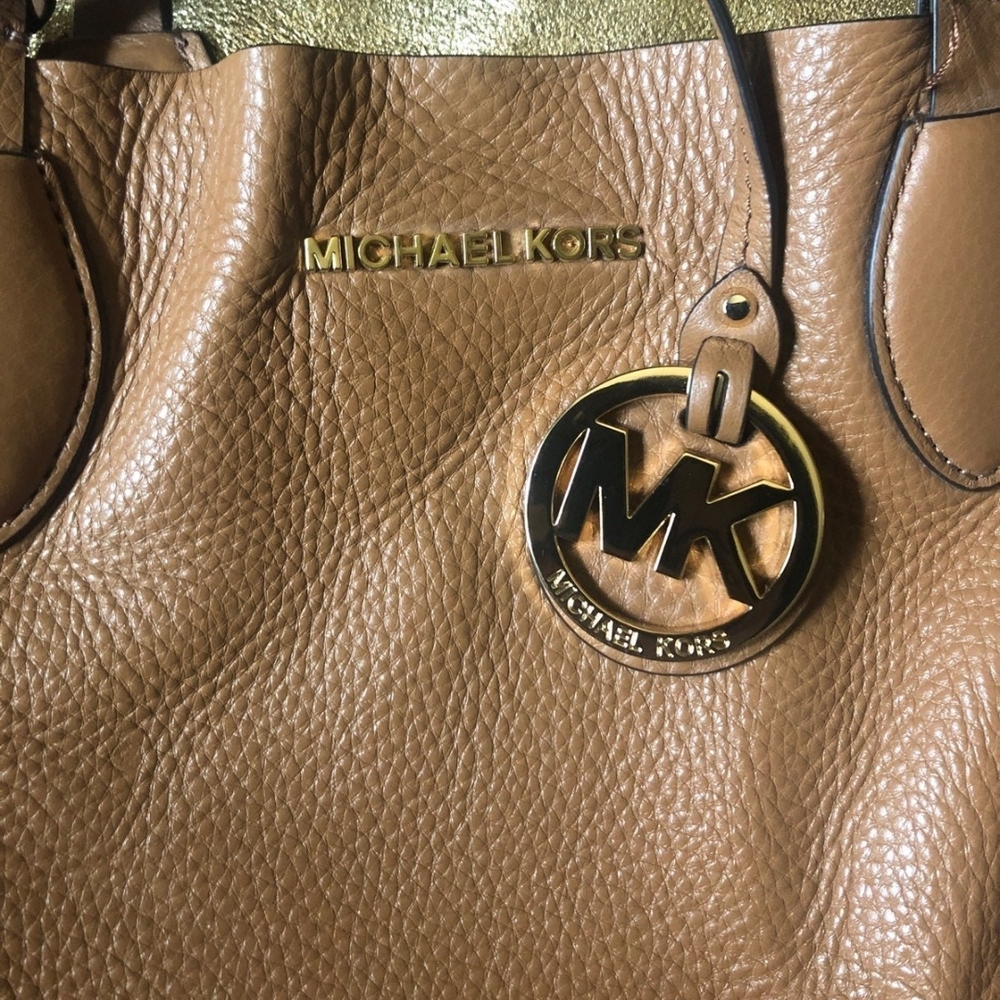 Michael Kors Reversible Tan/Gold  Pebbled Leather Tote